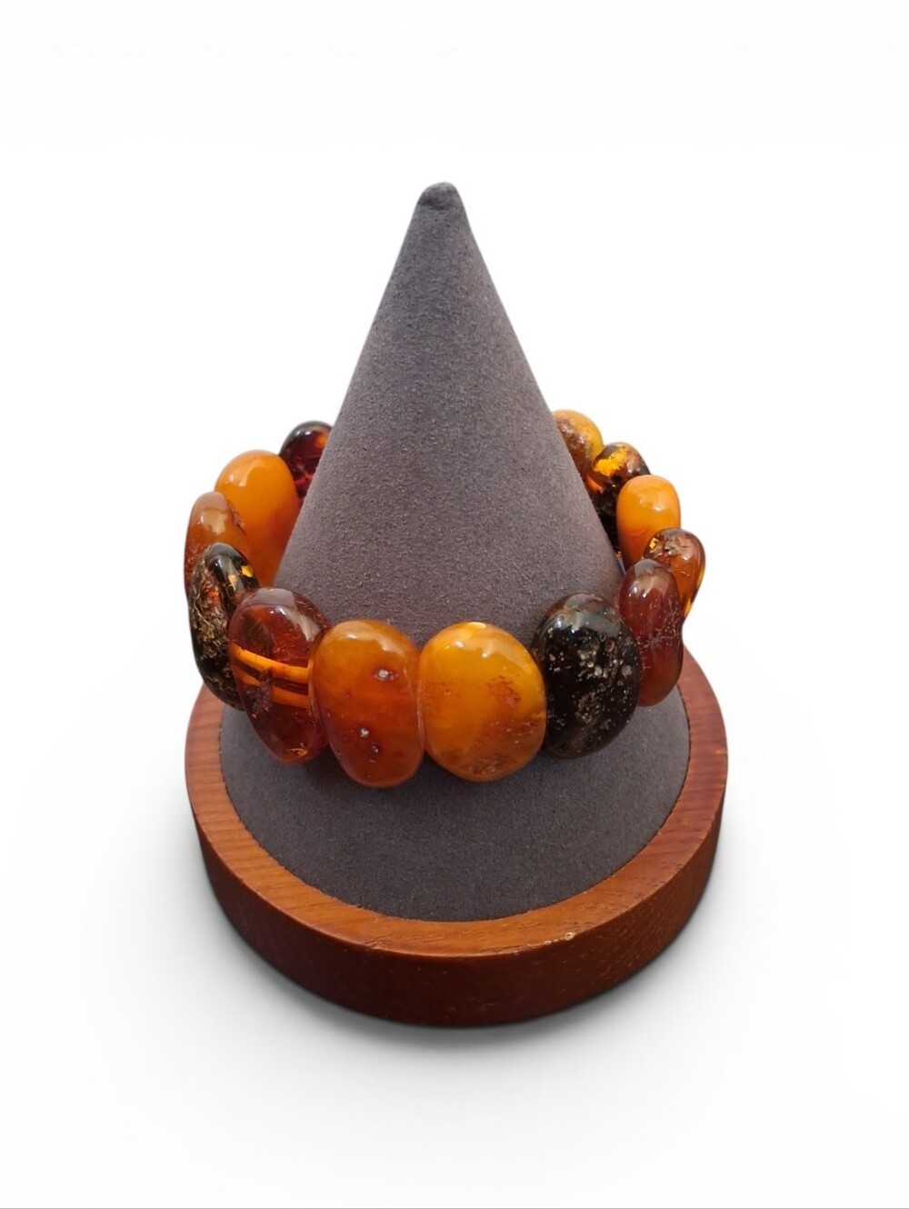 Genuine Antq Baltic Amber Stretch Bracelet Chunky 1" Oval Beads Multicolor 28.5g